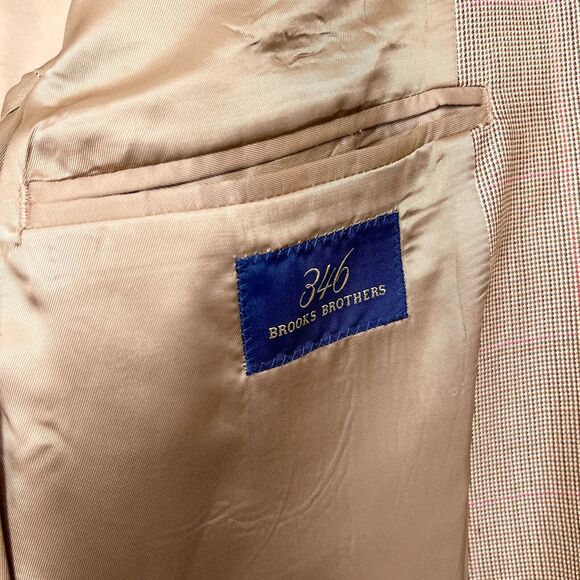 Brooks Brothers Wool Silk Blend Sport Coat Brown Windowpane 2 Button Mens 40R - Picture 8 of 10